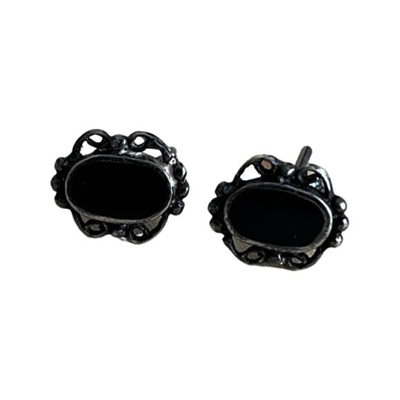 Vintage Sterling and Onyx Stud Earrings Southwestern Style - Picture 1 of 5